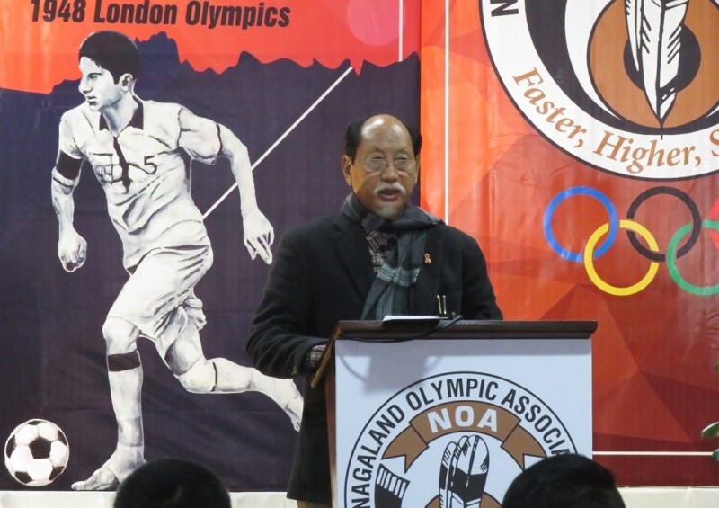 Nagaland Chief Minister, Neiphiu Rio speaking during the annual general meeting of the Nagaland Olympics Association on December 11.